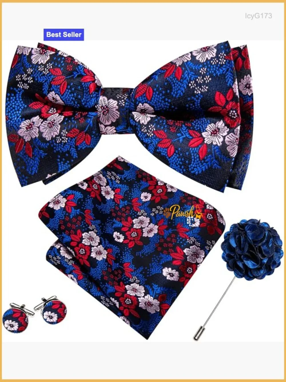 Silk Blend Pre-Tied Bow Tie Set with Pocket Square and Cufflinks for Formal